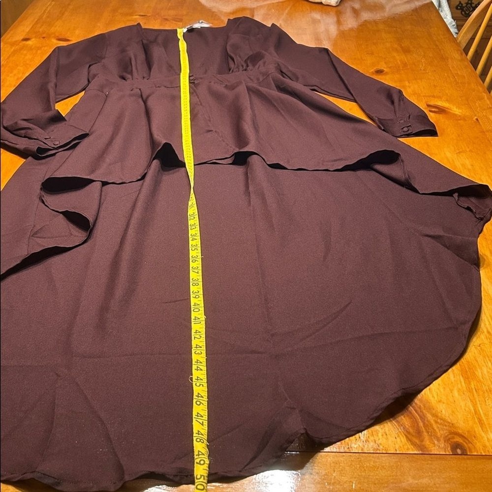 NY & Company Whimsigoth Chocolate Brown High Low Tunic Top VNeck Long Sleeve NWT - Picture 4 of 10